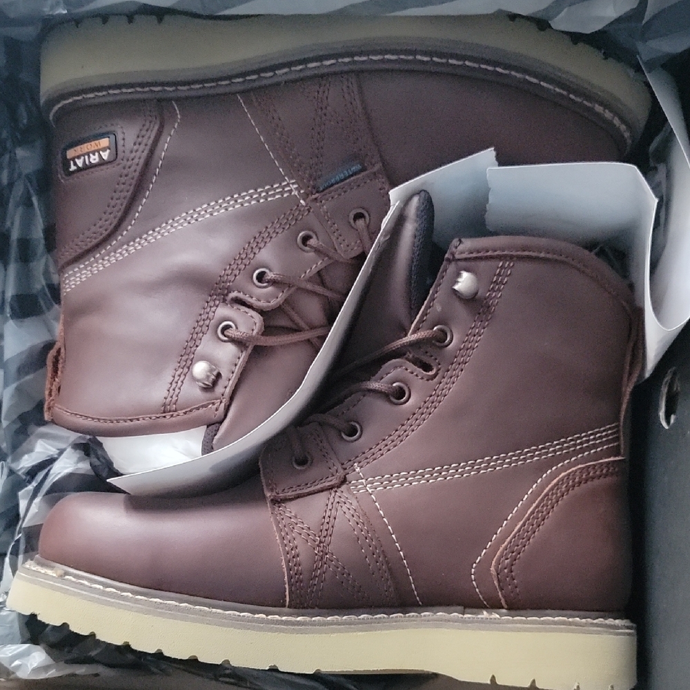 Ariat Brown Leather Boots Cap Toe Lace-Up